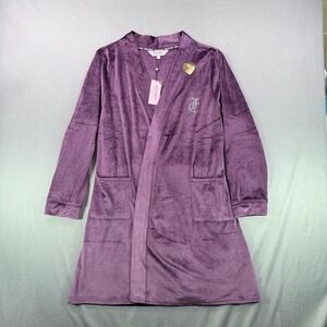 Juicy Couture Womens L/XL Purple Velour Robe Rhinestone Crown Logo JC7804E Smoky